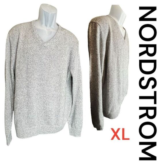 NWT Nordstrom Men's Heather Cashmere Silk V-Neck Long Sleeve Sweater Gray Sz XL - Picture 1 of 8